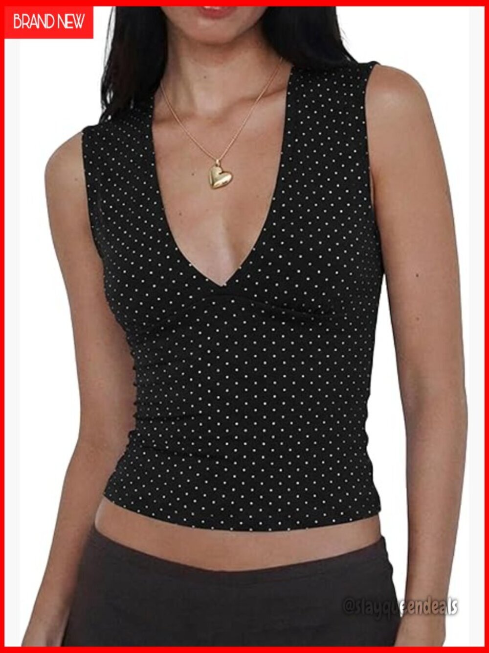Stretchy V-Neck Crop Tank Top, Sleeveless Summer Going Out Top